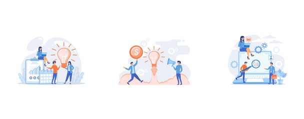 Businessmen brainstorming, searching solution, Startup, project launch, Marketing strategy, promotional campaign, set flat vector modern illustration - Vector, Imagen