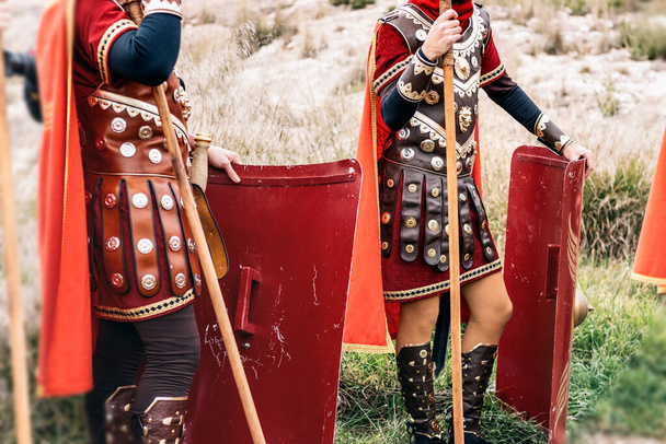 Armed Roman soldiers waiting to go into battle. - Foto, imagen