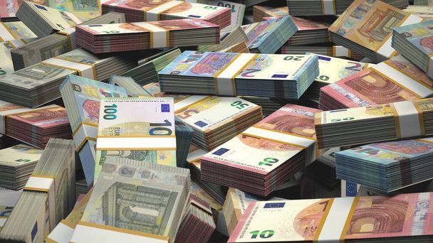 Euro Banknotes Bundles Money European Union Currency  EUR Piled, 3D Render - Fotoğraf, Görsel