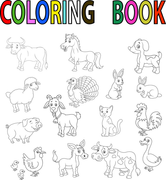 Farm animal cartoon coloring book - Vector, Image