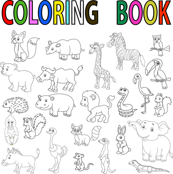 Desenhos animados animais selvagens livro para colorir
 - Vetor, Imagem