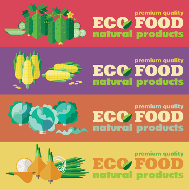 Eco Food. Vegetables. Vector web banners set - Vector, Image
