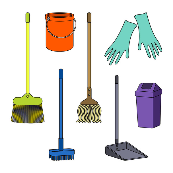 Isolated house cleaning supplies set with cartoon style - Vector, Imagen