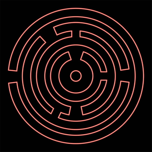 Neon round labyrinth Circle maze red color vector illustration image flat style light - Vector, imagen