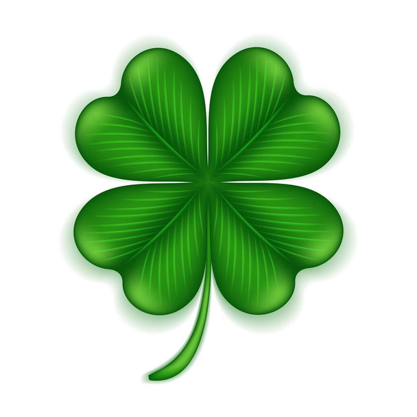 Four leaf clover 3d isolated on white background. Clover leaf, the symbol of St. Patricks Day and the national emblem of Ireland. Vector illustration.  - Vettoriali, immagini
