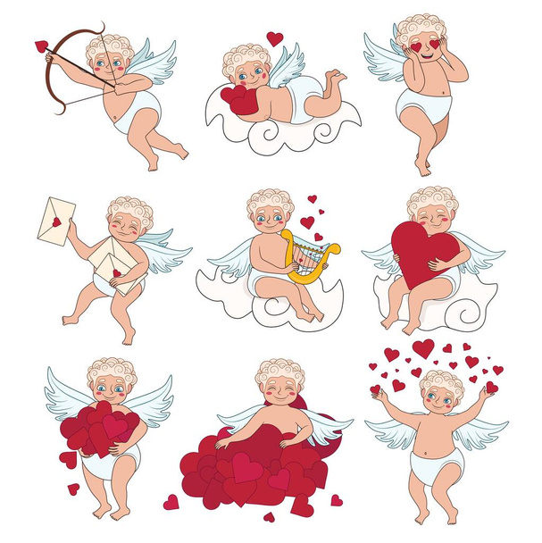 Collage of cute Cupid on white background - Vecteur, image