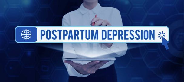 Inspiration showing sign Postpartum Depression, Business concept a mood disorder involving intense depression after giving birth - Photo, Image
