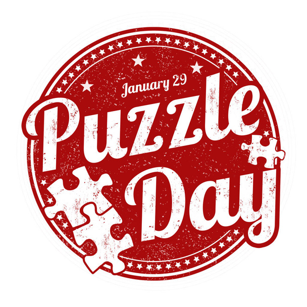 Puzzle day grunge rubber stamp on white background, vector illustration - Vector, Image