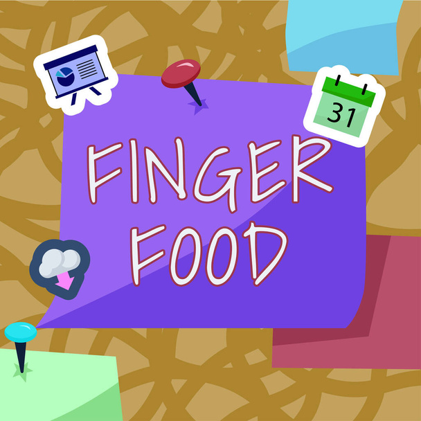 Podpis koncepcyjny Finger Food, Produkty pomysł na biznes i trawienie, które należy trzymać palcami do jedzenia - Zdjęcie, obraz