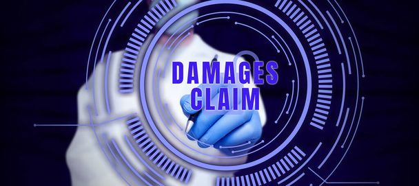 Texto de escritura a mano Demanda de daños, concepto de negocio Demanda Compensación Litigate Insurance File Suit - Foto, imagen