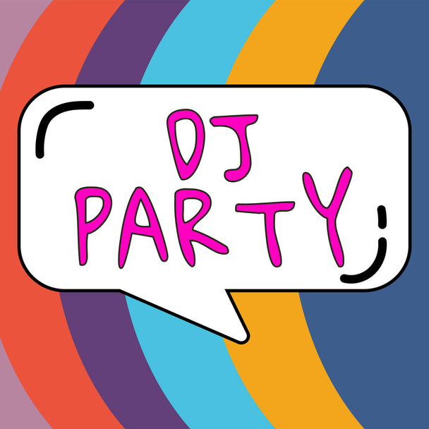 Handwriting text Dj Party, Word for person who introduces and plays recorded popular music on radio - Foto, immagini