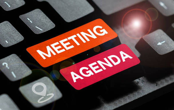 Text showing inspiration Meeting Agenda, Conceptual photo An agenda sets clear expectations for what needs to a meeting - Photo, Image