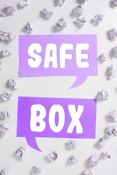 Text showing inspiration Safe Box, Concept meaning A small structure where you can keep important or valuable things - Photo, Image
