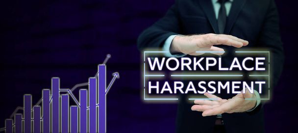 Text caption presenting Workplace Harassment, Business idea Different race gender age sexual orientation of workers - Fotó, kép
