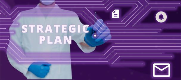 Teksten weergeven Strategisch Plan, Internet Concept Een proces van strategiebepaling en besluitvorming - Foto, afbeelding