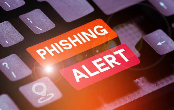 Writing displaying text Phishing Alert, Business showcase aware to fraudulent attempt to obtain sensitive information - Fotoğraf, Görsel
