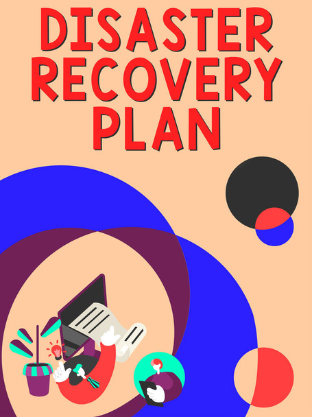 Tekst bijschrift presenteren Disaster Recovery Plan, Business showcase met back-up maatregelen tegen gevaarlijke situatie - Foto, afbeelding