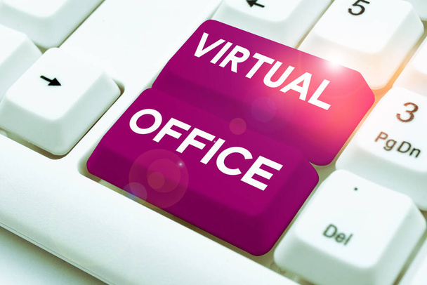 Sign exibindo escritório virtual, ideia de negócio Ambiente de trabalho móvel equipado com links de telecomunicações - Foto, Imagem