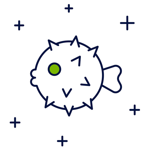 Esquema rellenado Icono de erizo de pescado aislado sobre fondo blanco. Vector. - Vector, Imagen