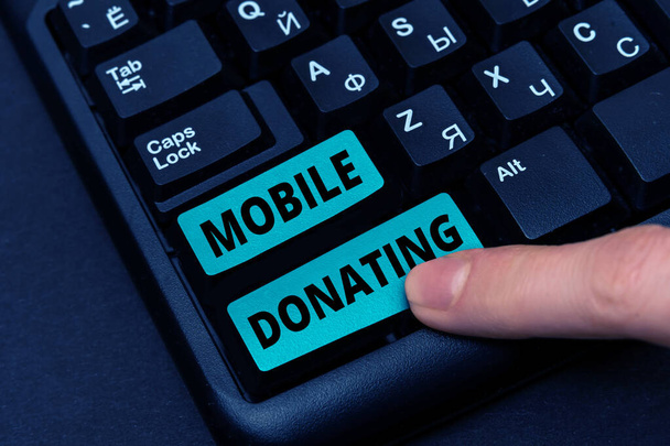Exibição conceitual Mobile Doação, Palavra para dar algo a uma instituição de caridade ou qualquer causa usando dispositivos pessoais - Foto, Imagem