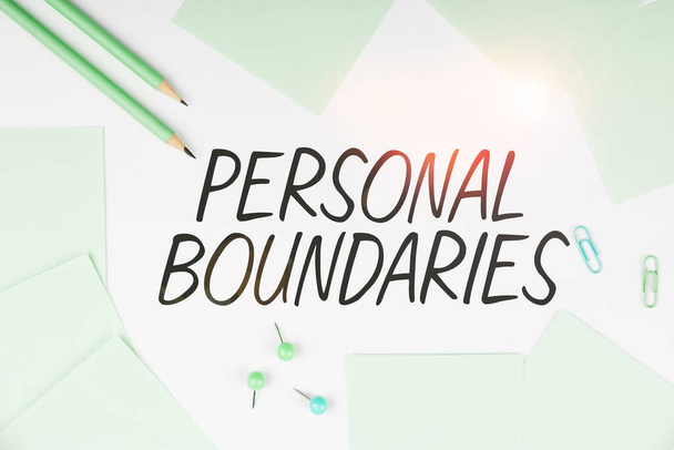 Hand writing sign Personal Boundaries, Business concept something that indicates limit or extent in interaction with personality - Photo, image