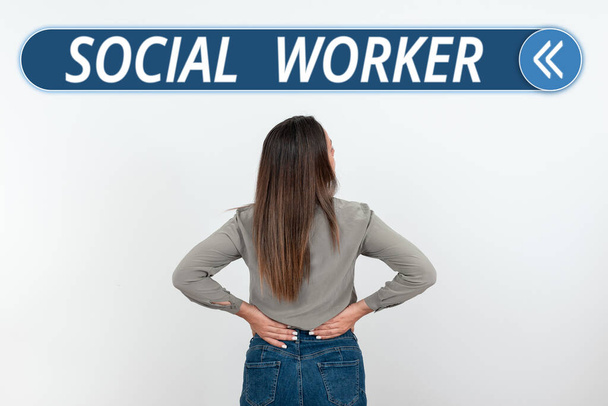 Signe montrant travailleur social, Approche d'entreprise l'aide de personnes de l'État avec un revenu insuffisant ou aucun - Photo, image