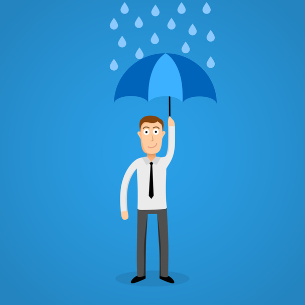Ο άνθρωπος των επιχειρήσεων στη βροχή με ομπρέλα. - Διάνυσμα, εικόνα