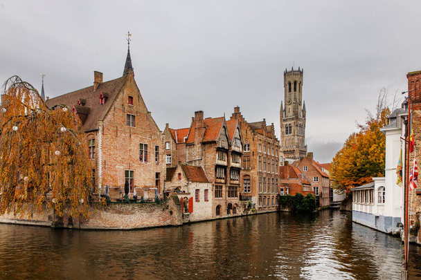 View of the Brugge historic city center. The old town in medieval Europe, Belgium - Fotoğraf, Görsel