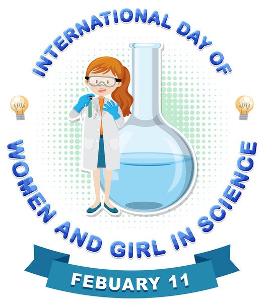 Internationale Dag van vrouwen en meisjes in de wetenschap illustratie - Vector, afbeelding