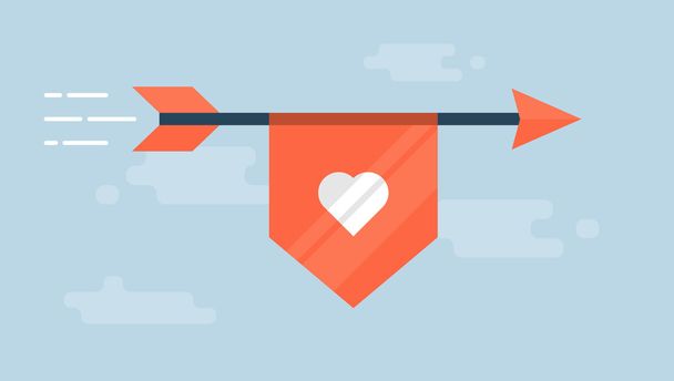Flaying arrow with a ribbon with a heart shape - Vector, Image