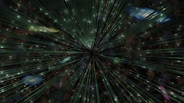 Light speed starships through star field and galaxy (3D Rendering) - Photo, image
