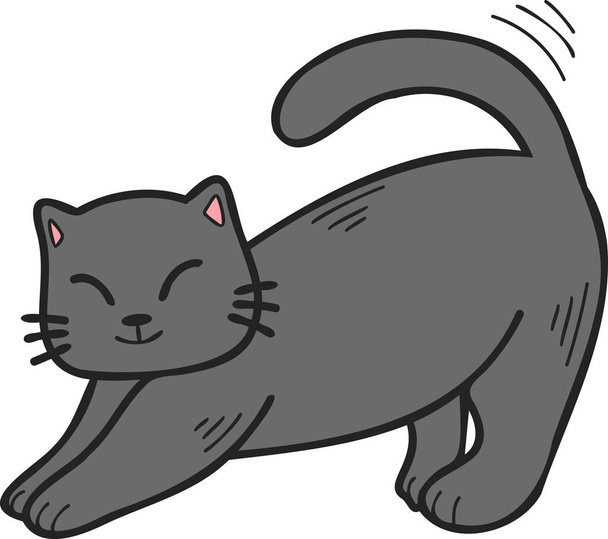 Hand Drawn cat stretching illustration in doodle style isolated on background - Vecteur, image