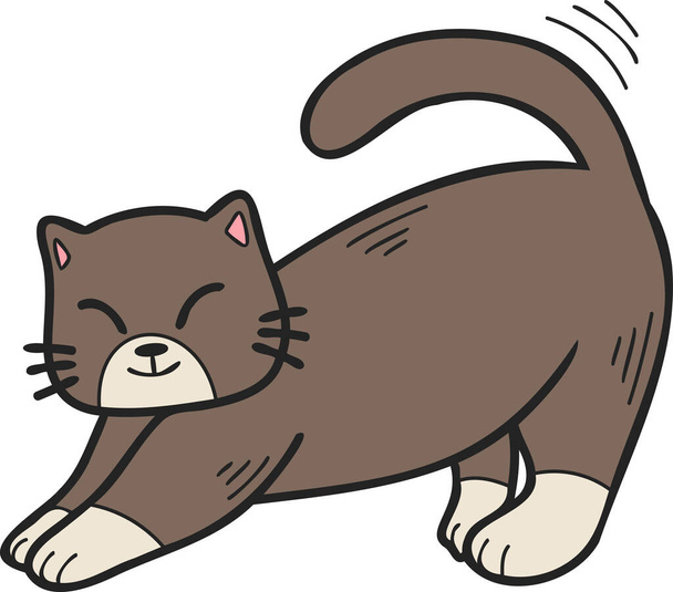 Hand Drawn cat stretching illustration in doodle style isolated on background - Vecteur, image