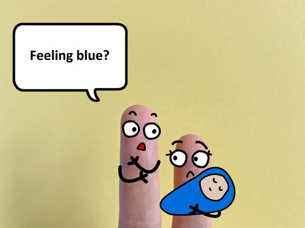 Два пальці прикрашені як дві людини. Одна з них запитує іншу, чи вона почувається блакитною.
. - Фото, зображення