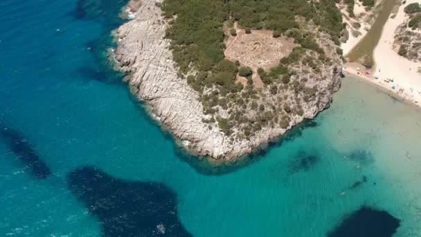 Aerial panorama view of the famous semicircular sandy beach and lagoon of Voidokilia in Messenia, Greece - Footage, Video