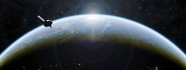 地球を周回する宇宙衛星。NASAによって提供されたこの画像の要素 - 写真・画像