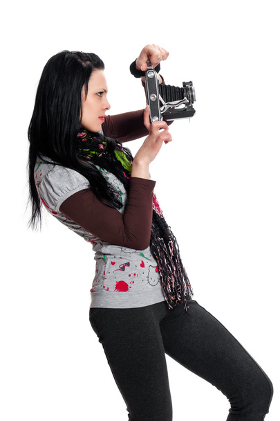 Брюнетка з антикварних камери - Фото, зображення