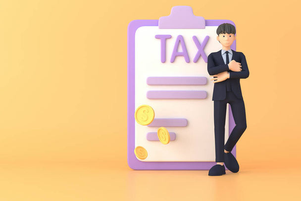Tax Day Reminder Concept. Businessman submit tax by online concept, online tax payment and report. Business income. 3d illustration. - Photo, image