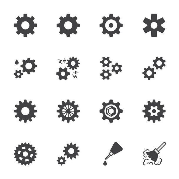 Gear Icon Set on white background, Vector solid icons - Vektor, kép