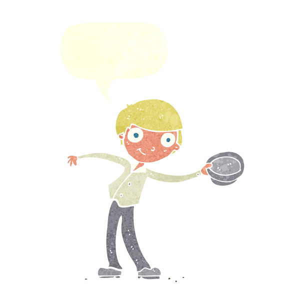 hombre de dibujos animados sombrero de inflexión con burbuja de habla
 - Vector, Imagen