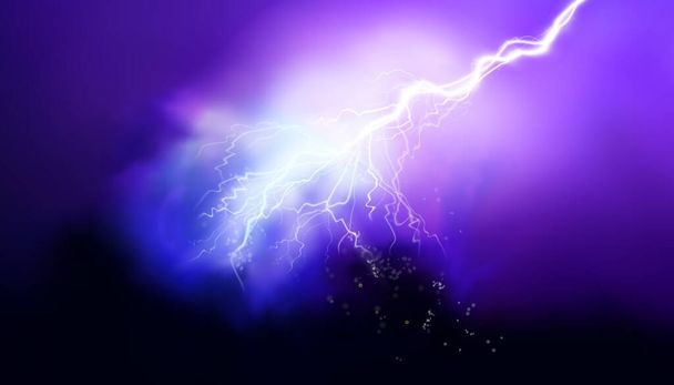 Lightning, thunderstorm at night. Electrical energy. Light effects. Vector illustration. - Vector, Imagen