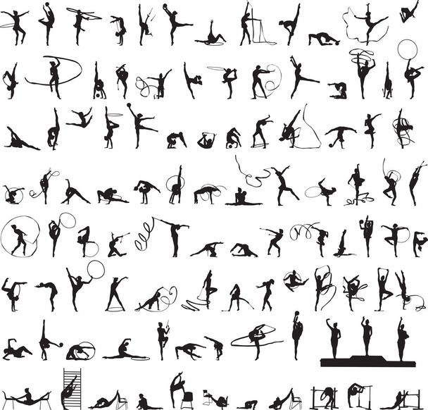 Aantal silhouetten ritmische gymnastiek - Vector, afbeelding