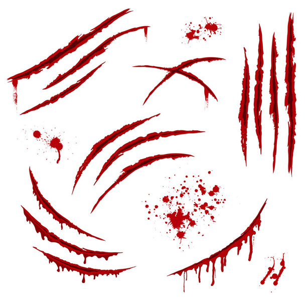 動物の爪傷マークの背景。モンスター・シャープ。赤い血の傷の壁紙とスプラッシュとブロット - ベクター画像