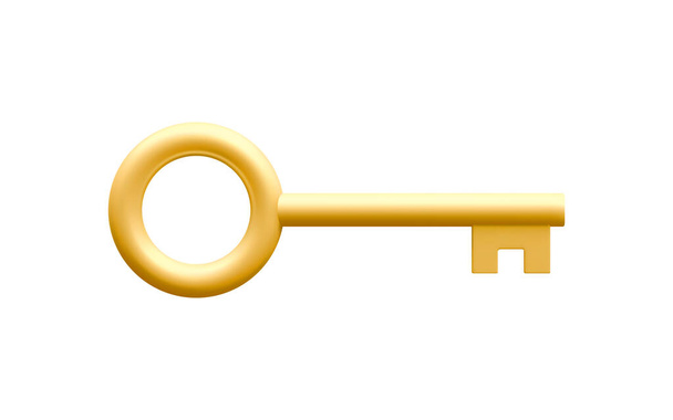 3d realistic golden key isolated in white background. Vector illustration. - Wektor, obraz
