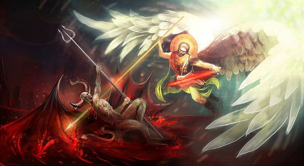  Saint Michael Archangel slaying Satan - Foto, Imagem