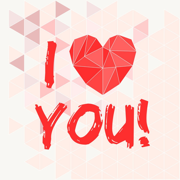 Corazón de San Valentín vector rojo y te amo texto sobre fondo de triángulo rosa
 - Vector, Imagen