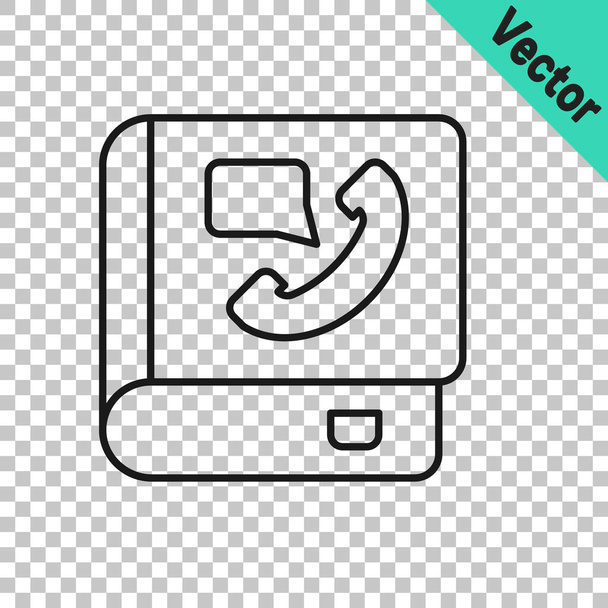 Black line Phone book icon isolated on transparent background. Address book. Telephone directory.  Vector - Vektor, kép