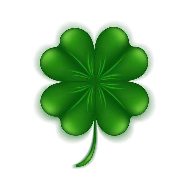 Green clover leaf isolated on white background. Four leaf clover 3d. Good luck symbol for St. Patricks Day. Vector illustration. - Vector, afbeelding