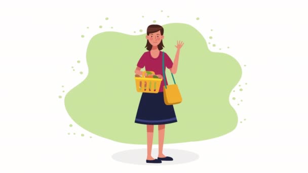 female with shopping basket character animation ,4k video animated - Imágenes, Vídeo