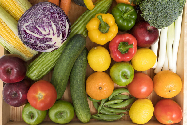 Close up of assorted fruits, vegetables and herb. - Fotoğraf, Görsel